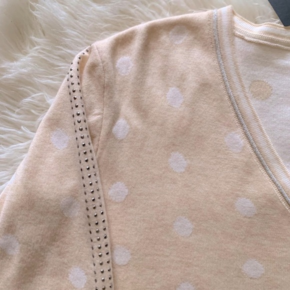 NWT Olsen Germany cotton blend V-neck relax fit womens in cream white polkadot - Picture 9 of 10